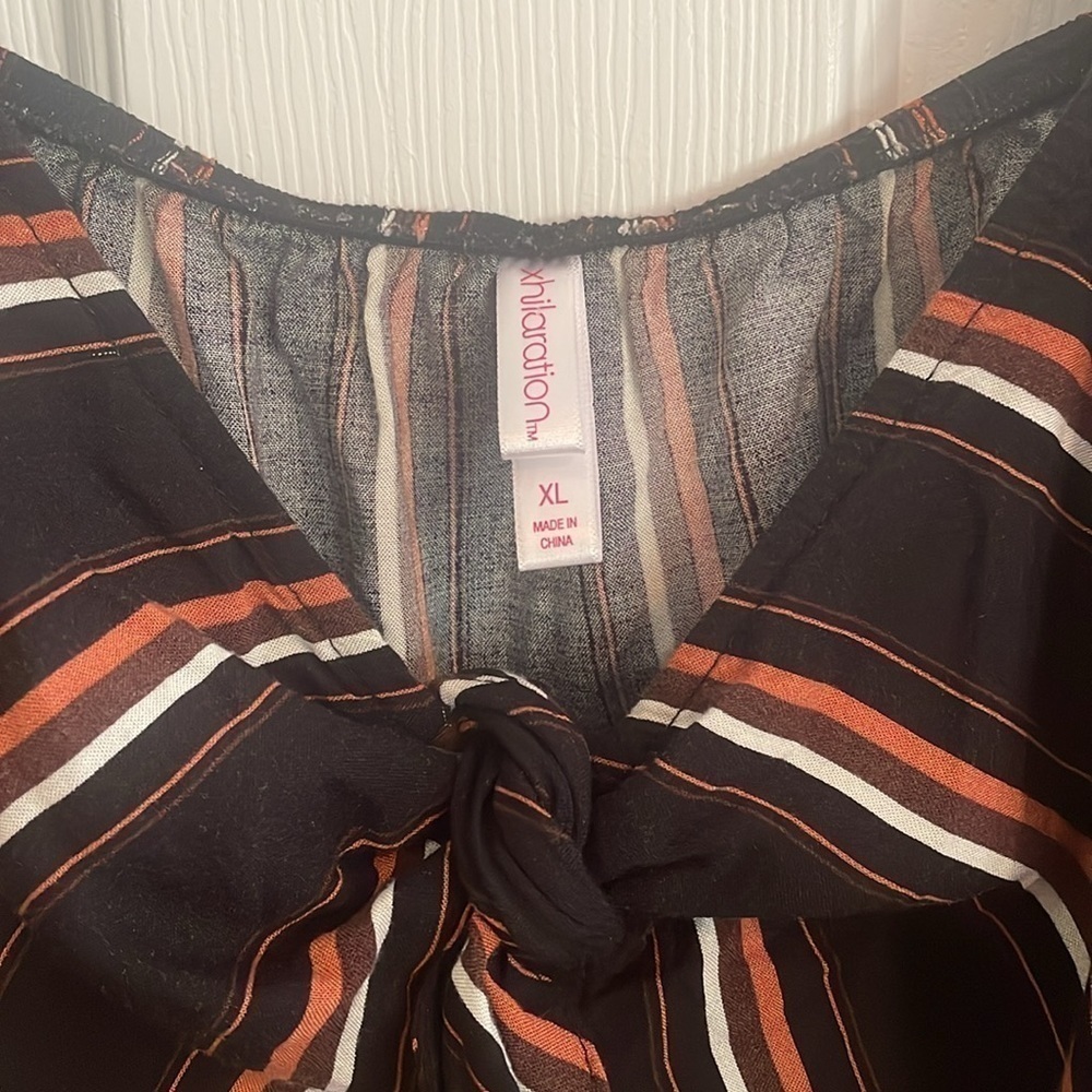 Xhilaration XL Black & Brown Striped V Neck Front Tie Mini Dress - Picture 3 of 5